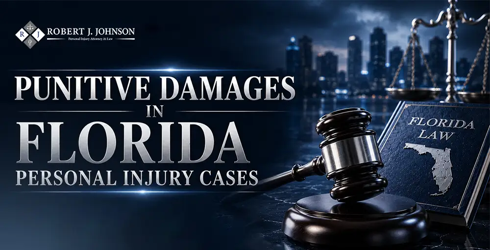 Judge's gavel and Florida law book representing punitive damages in Florida personal injury lawsuits and legal claims.