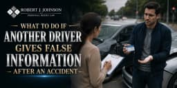 Two people exchange information at a car accident scene, with a woman taking notes and a man looking defensive.