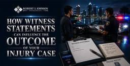 Witness giving a statement to a police officer after a car accident, with witness notes, recorded testimony, and a police report supporting a Florida personal injury case.